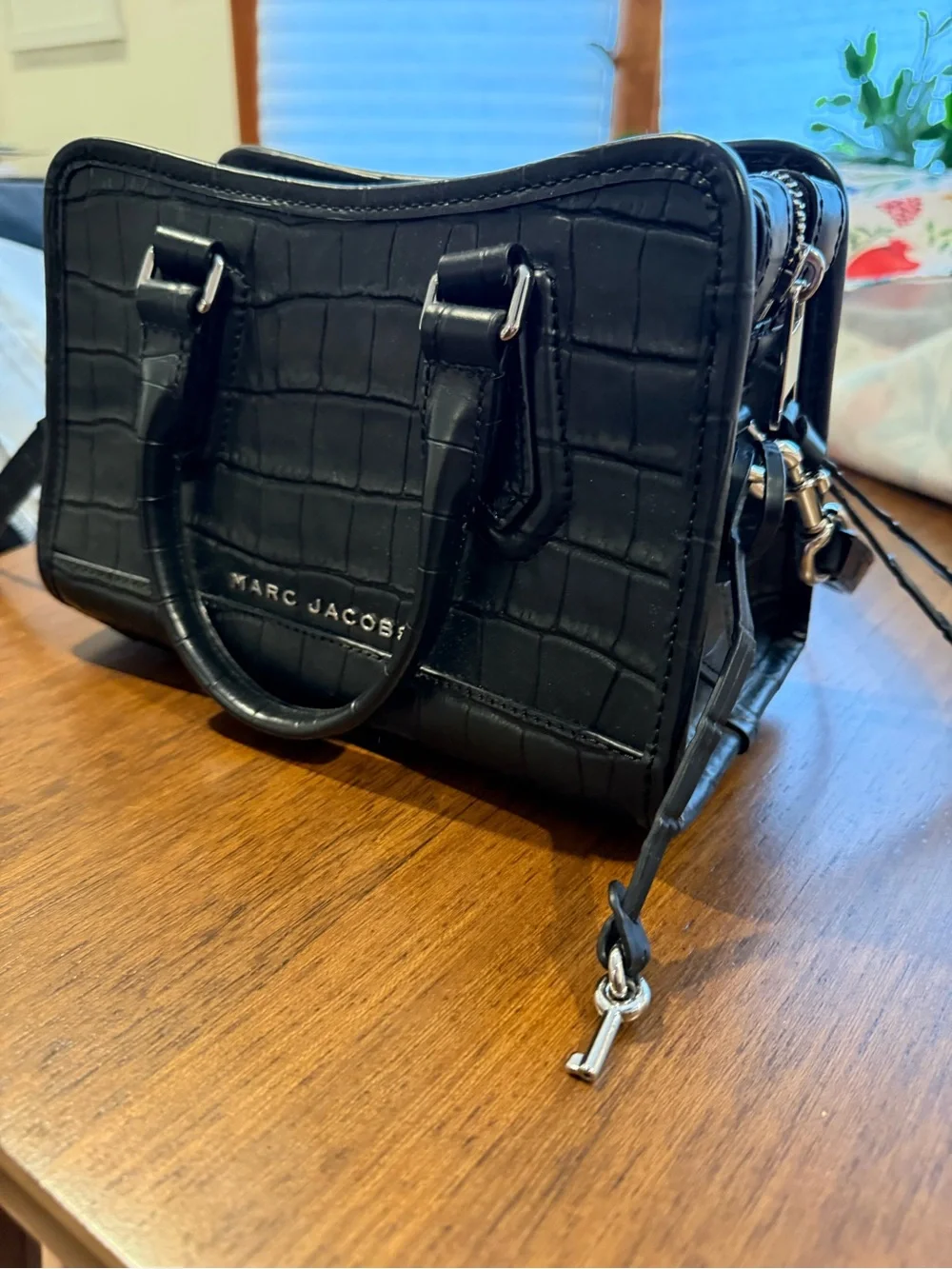 Marc Jacobs Black Croc-Embossed Satchel with Top Handles